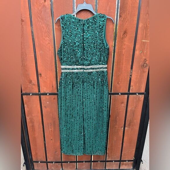 Mac Duggal 10509 Sleeveless High Neck Beaded Midi Sheath Dress 8 NWT - Picture 4 of 11